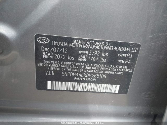 Photo 8 VIN: 5NPDH4AEXDH265108 - HYUNDAI ELANTRA 