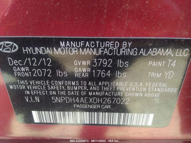 Photo 8 VIN: 5NPDH4AEXDH267022 - HYUNDAI ELANTRA 