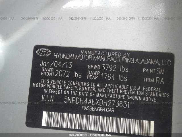 Photo 8 VIN: 5NPDH4AEXDH273631 - HYUNDAI ELANTRA 