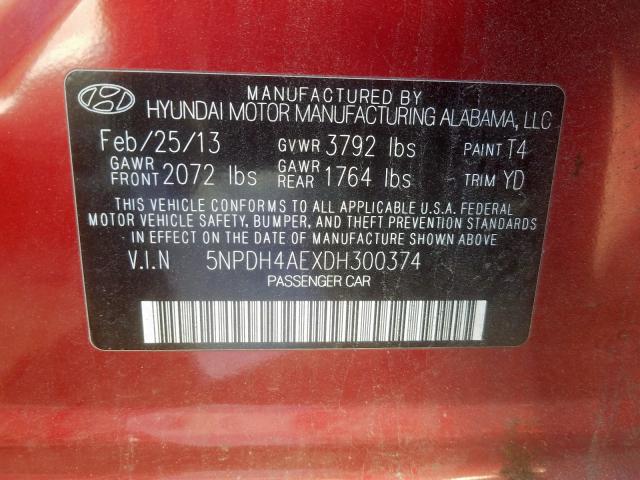 Photo 9 VIN: 5NPDH4AEXDH300374 - HYUNDAI ELANTRA GL 