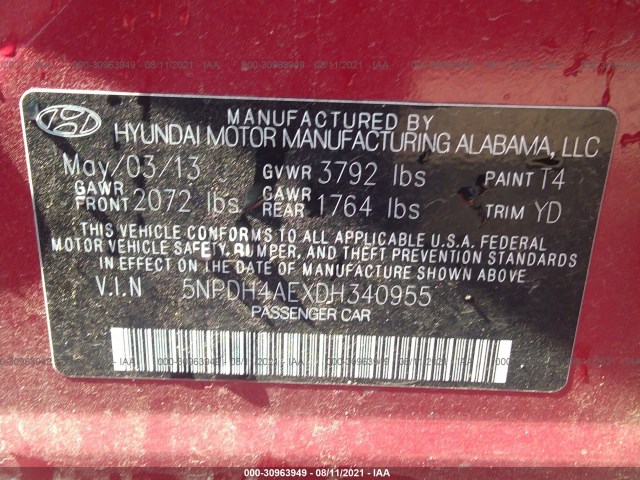 Photo 8 VIN: 5NPDH4AEXDH340955 - HYUNDAI ELANTRA 