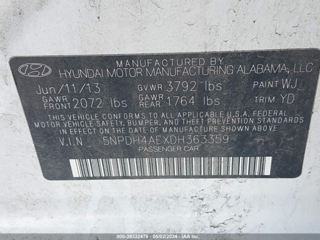 Photo 8 VIN: 5NPDH4AEXDH363359 - HYUNDAI ELANTRA 