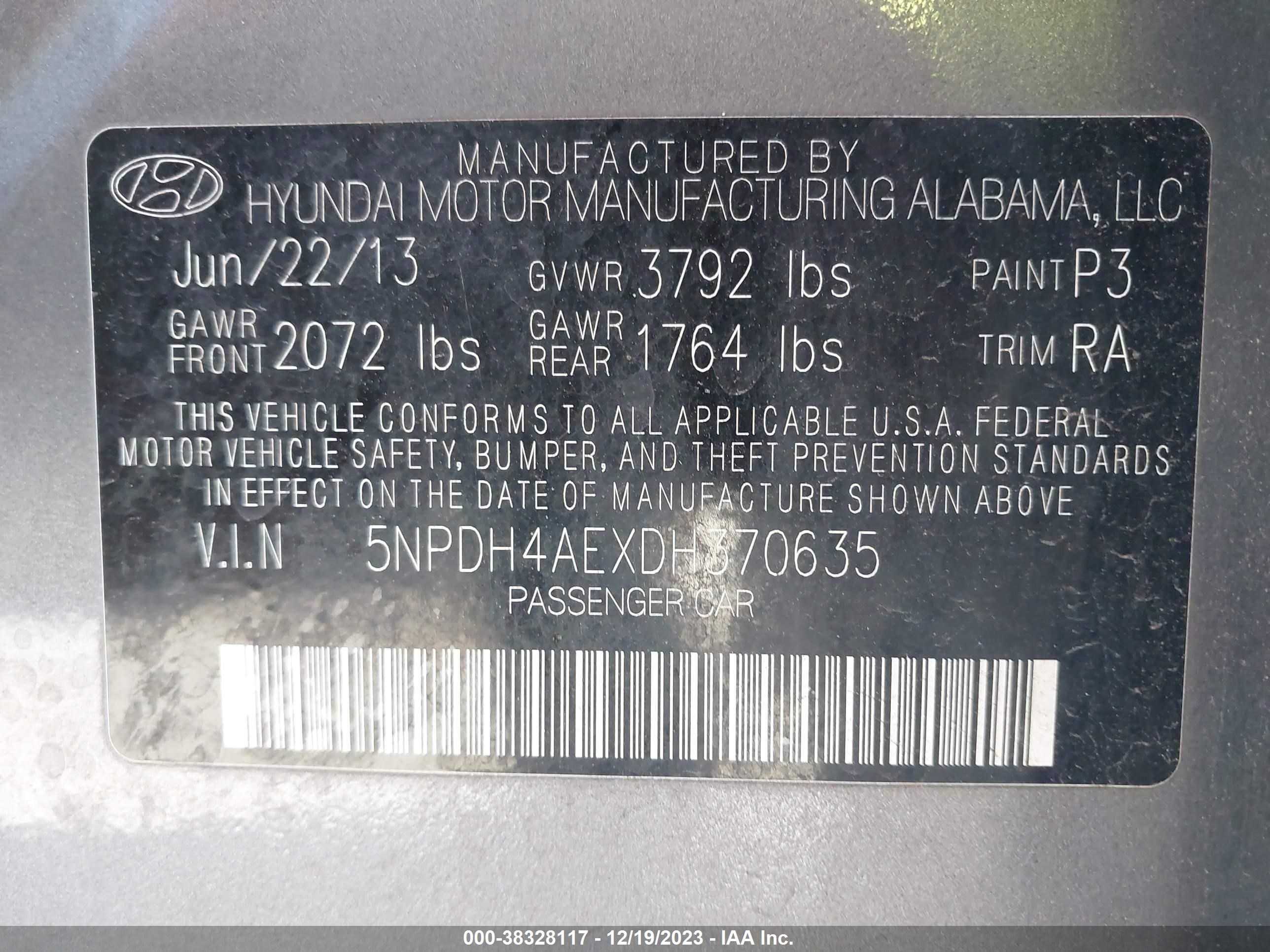 Photo 8 VIN: 5NPDH4AEXDH370635 - HYUNDAI ELANTRA 