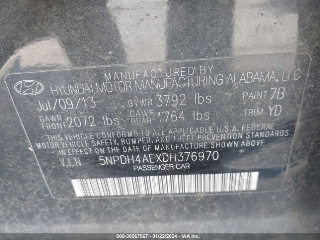 Photo 8 VIN: 5NPDH4AEXDH376970 - HYUNDAI ELANTRA 