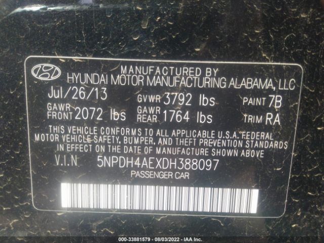 Photo 8 VIN: 5NPDH4AEXDH388097 - HYUNDAI ELANTRA 