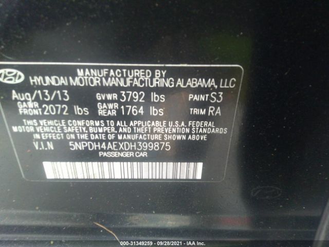 Photo 8 VIN: 5NPDH4AEXDH399875 - HYUNDAI ELANTRA 