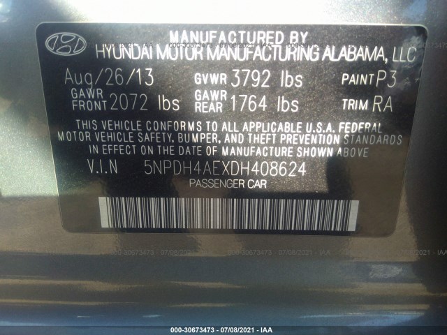 Photo 8 VIN: 5NPDH4AEXDH408624 - HYUNDAI ELANTRA 