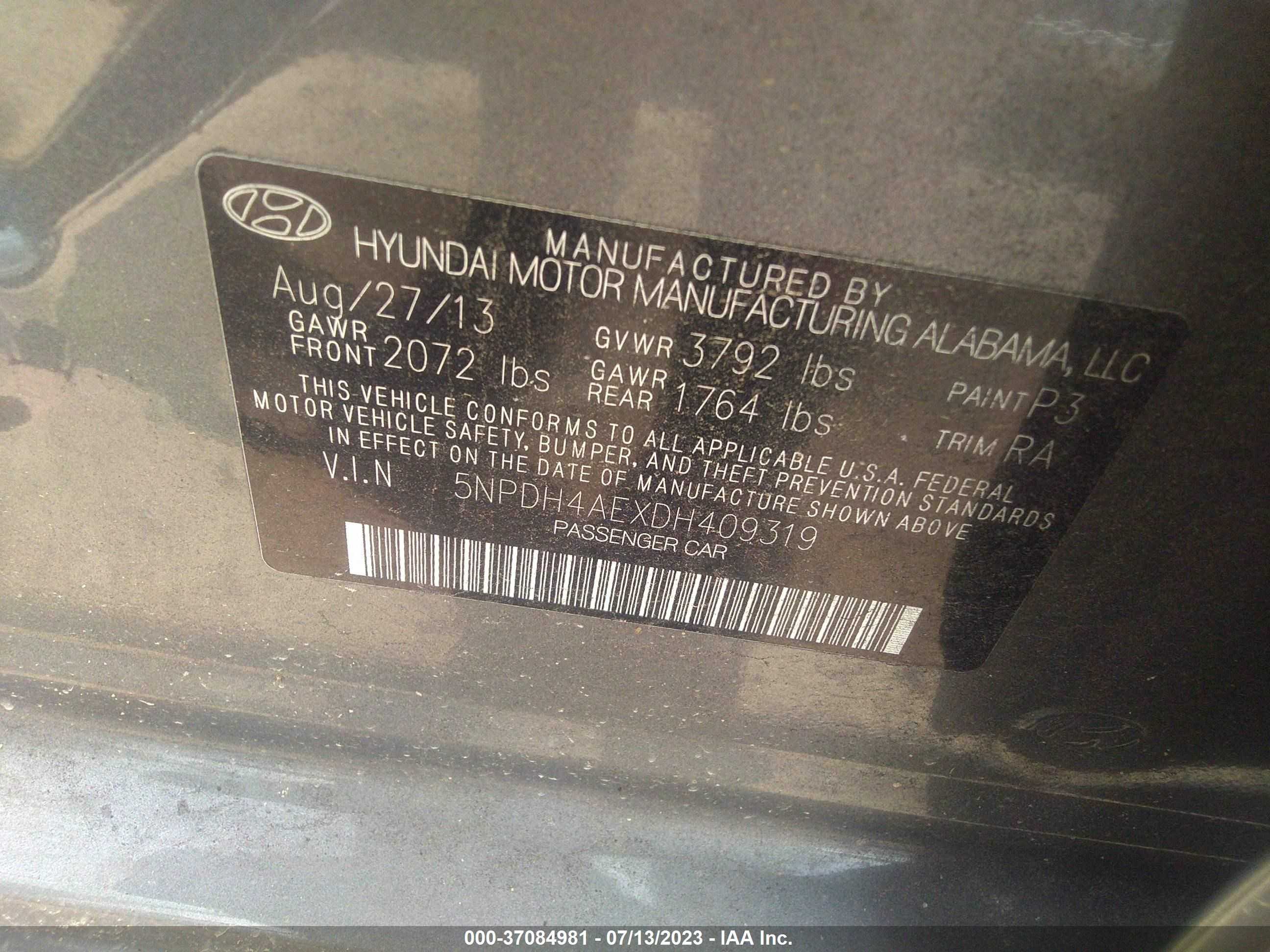 Photo 8 VIN: 5NPDH4AEXDH409319 - HYUNDAI ELANTRA 