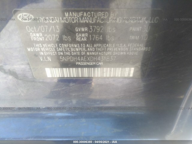 Photo 8 VIN: 5NPDH4AEXDH431837 - HYUNDAI ELANTRA 