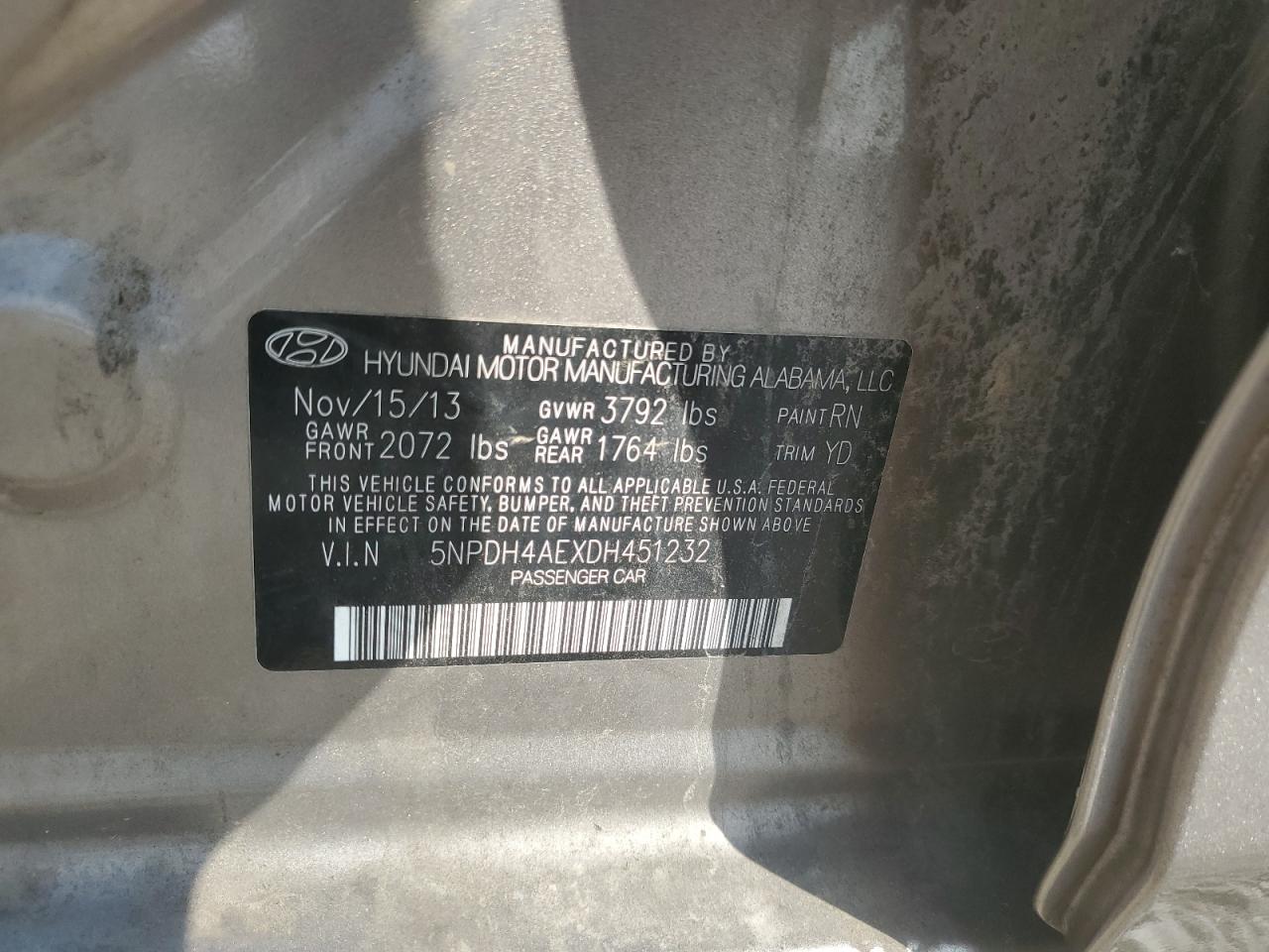 Photo 11 VIN: 5NPDH4AEXDH451232 - HYUNDAI ELANTRA 