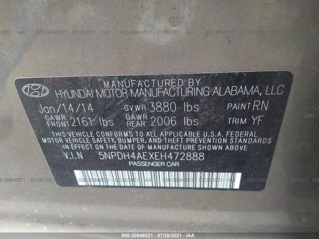 Photo 8 VIN: 5NPDH4AEXEH472888 - HYUNDAI ELANTRA 