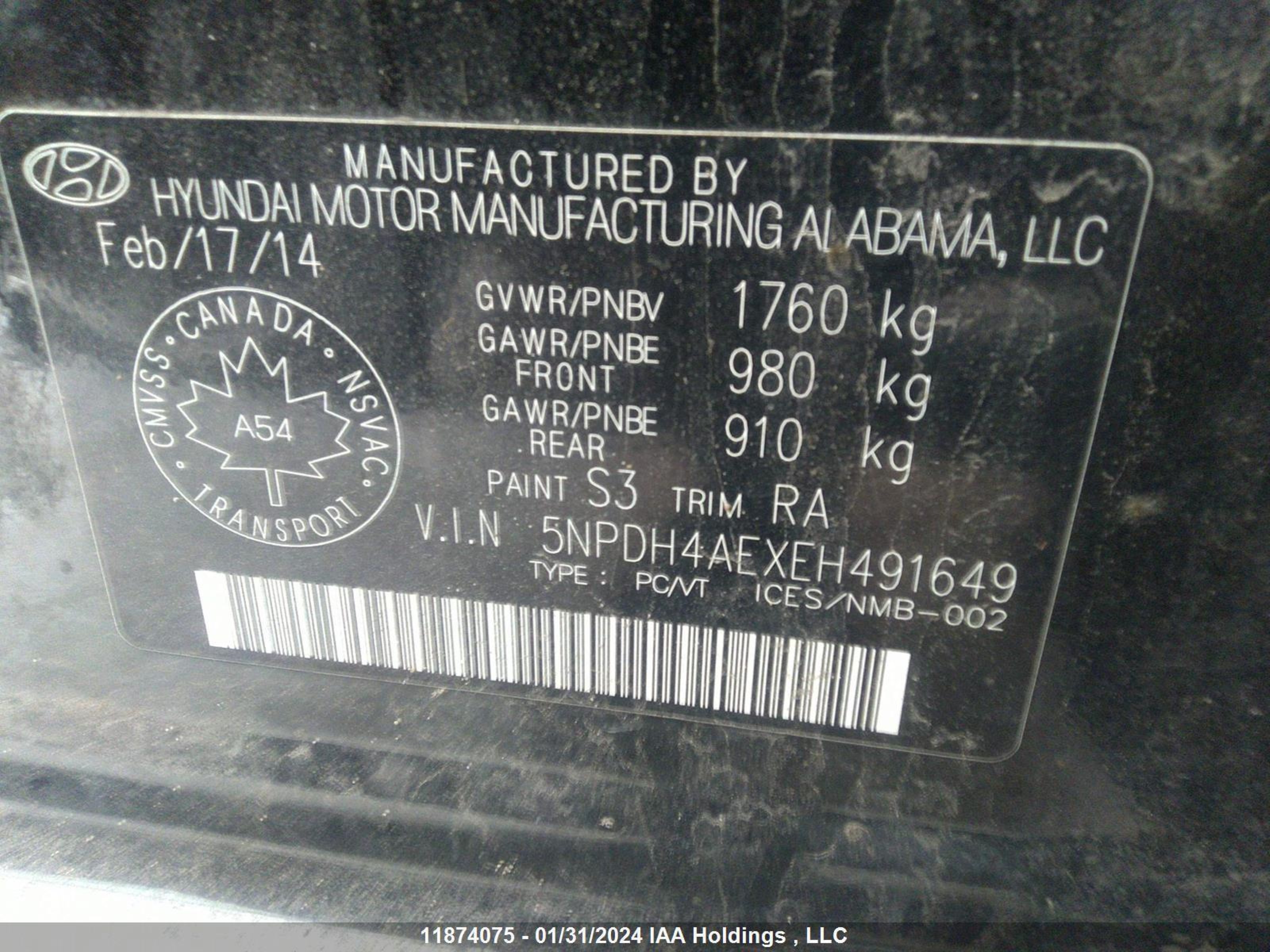 Photo 8 VIN: 5NPDH4AEXEH491649 - HYUNDAI ELANTRA 