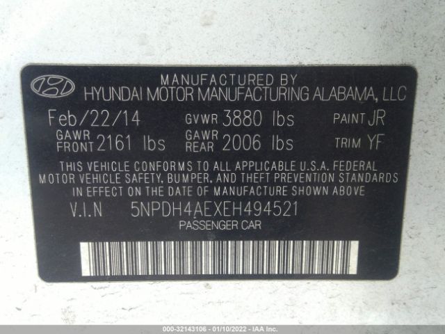 Photo 8 VIN: 5NPDH4AEXEH494521 - HYUNDAI ELANTRA 