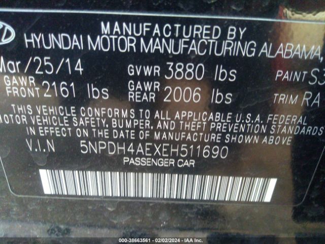 Photo 8 VIN: 5NPDH4AEXEH511690 - HYUNDAI ELANTRA 