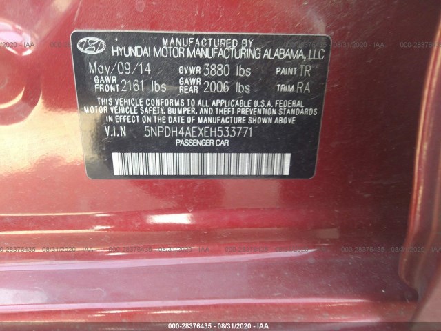 Photo 8 VIN: 5NPDH4AEXEH533771 - HYUNDAI ELANTRA 