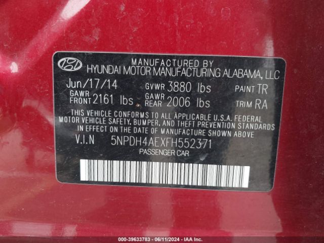 Photo 8 VIN: 5NPDH4AEXFH552371 - HYUNDAI ELANTRA 