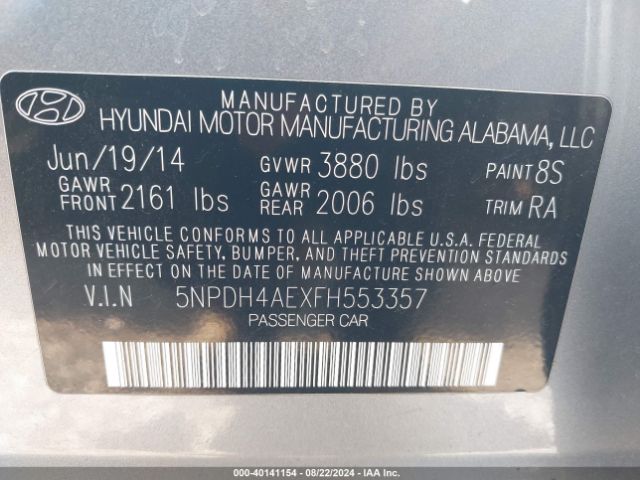 Photo 8 VIN: 5NPDH4AEXFH553357 - HYUNDAI ELANTRA 