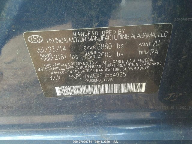 Photo 8 VIN: 5NPDH4AEXFH564925 - HYUNDAI ELANTRA 