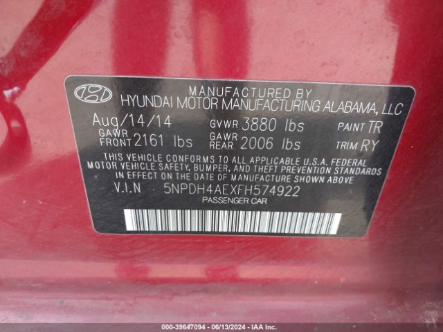 Photo 8 VIN: 5NPDH4AEXFH574922 - HYUNDAI ELANTRA 