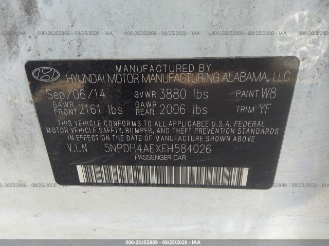 Photo 8 VIN: 5NPDH4AEXFH584026 - HYUNDAI ELANTRA 