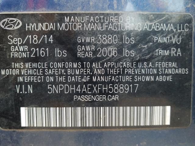 Photo 9 VIN: 5NPDH4AEXFH588917 - HYUNDAI ELANTRA SE 