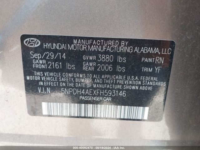 Photo 8 VIN: 5NPDH4AEXFH593146 - HYUNDAI ELANTRA 