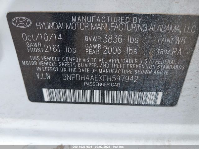 Photo 8 VIN: 5NPDH4AEXFH597942 - HYUNDAI ELANTRA 