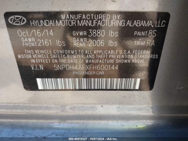 Photo 8 VIN: 5NPDH4AEXFH600144 - HYUNDAI ELANTRA 