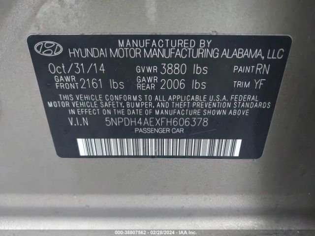 Photo 8 VIN: 5NPDH4AEXFH606378 - HYUNDAI ELANTRA 