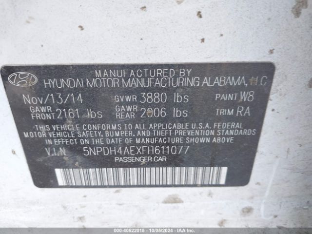 Photo 8 VIN: 5NPDH4AEXFH611077 - HYUNDAI ELANTRA 