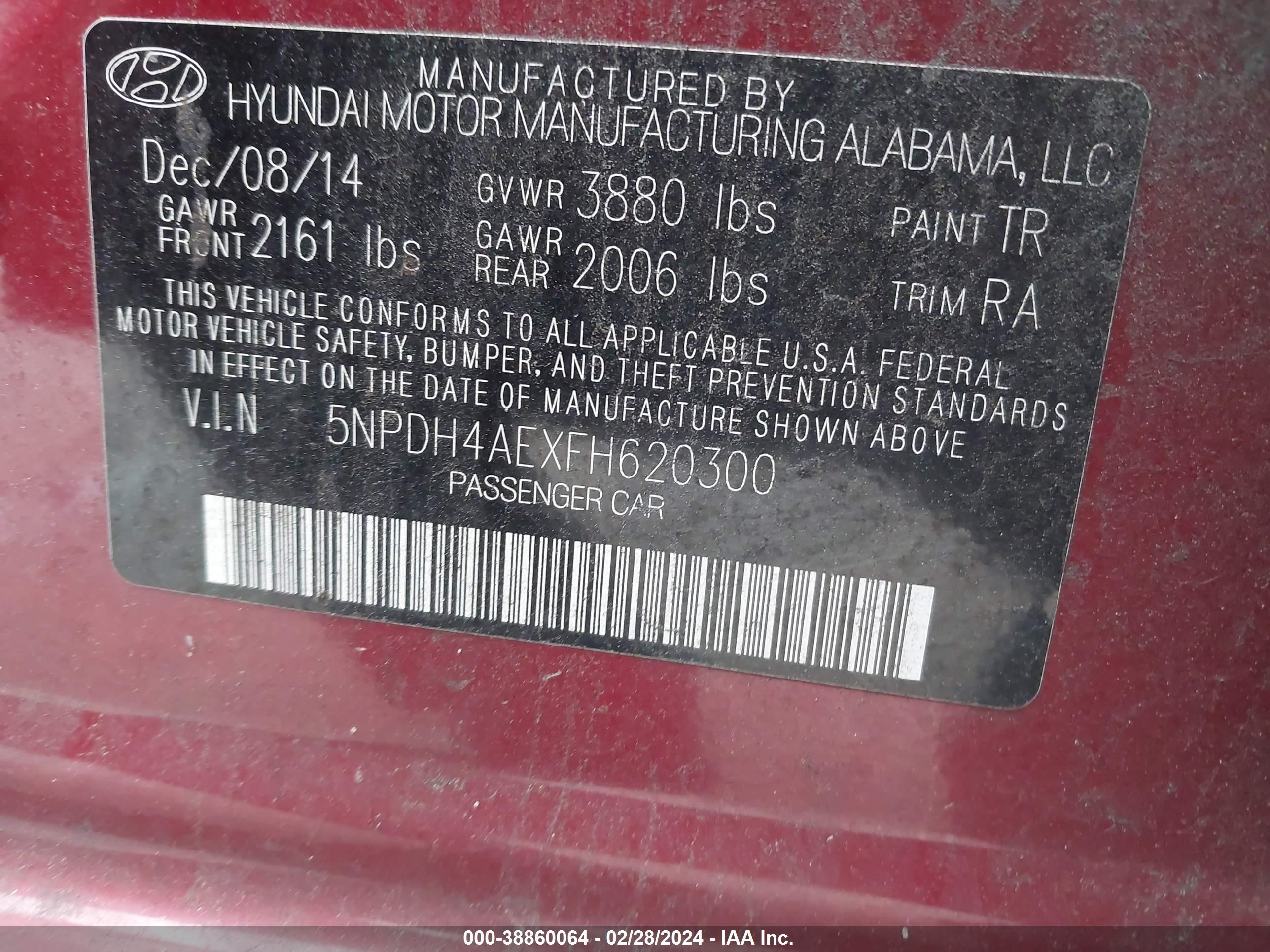 Photo 8 VIN: 5NPDH4AEXFH620300 - HYUNDAI ELANTRA 