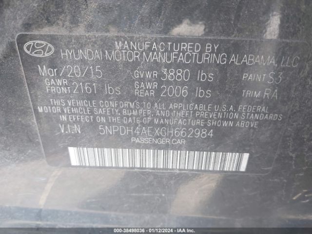 Photo 8 VIN: 5NPDH4AEXGH662984 - HYUNDAI ELANTRA 