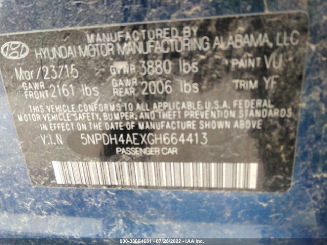 Photo 8 VIN: 5NPDH4AEXGH664413 - HYUNDAI ELANTRA 