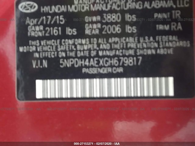 Photo 8 VIN: 5NPDH4AEXGH679817 - HYUNDAI ELANTRA 