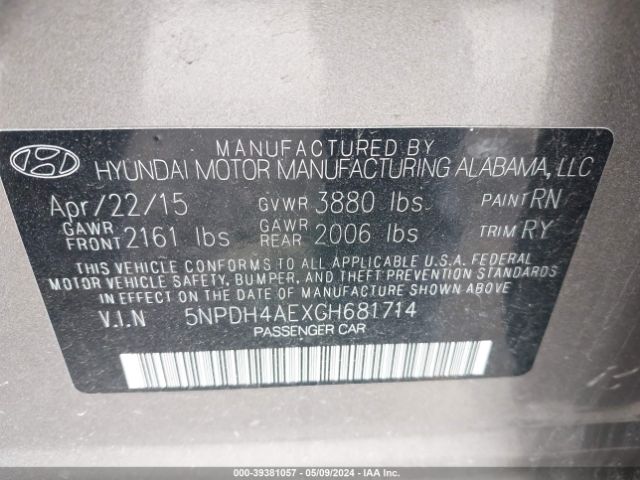 Photo 8 VIN: 5NPDH4AEXGH681714 - HYUNDAI ELANTRA 