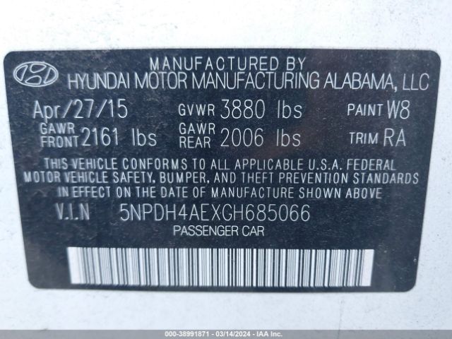 Photo 8 VIN: 5NPDH4AEXGH685066 - HYUNDAI ELANTRA 