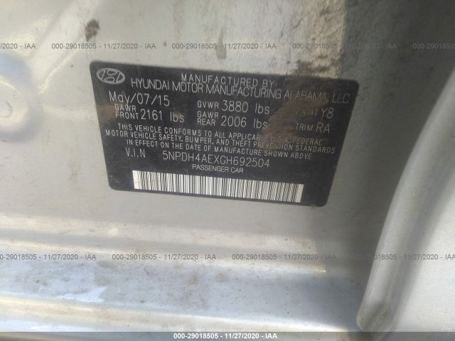 Photo 8 VIN: 5NPDH4AEXGH692504 - HYUNDAI ELANTRA 