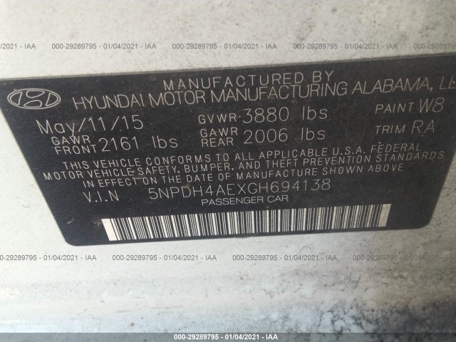 Photo 8 VIN: 5NPDH4AEXGH694138 - HYUNDAI ELANTRA 