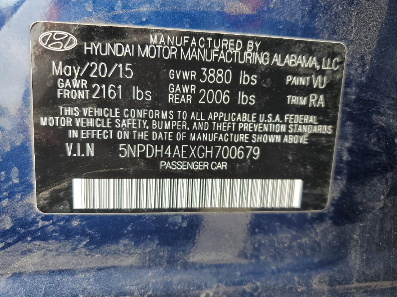 Photo 11 VIN: 5NPDH4AEXGH700679 - HYUNDAI ELANTRA 