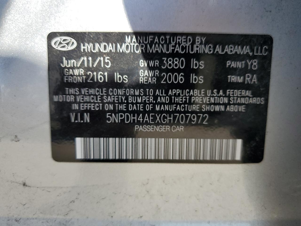 Photo 11 VIN: 5NPDH4AEXGH707972 - HYUNDAI ELANTRA 