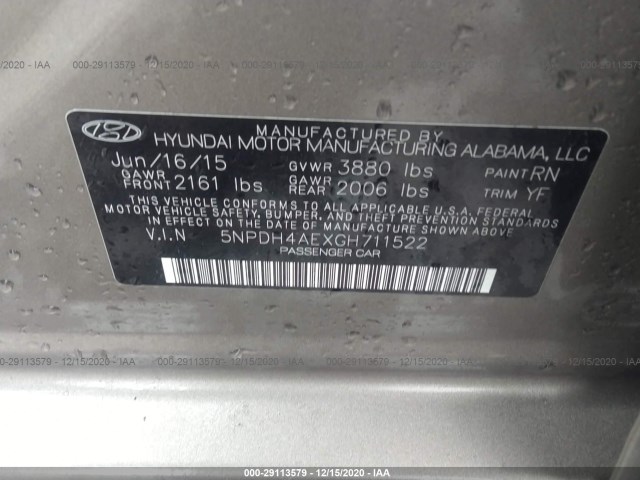 Photo 8 VIN: 5NPDH4AEXGH711522 - HYUNDAI ELANTRA 