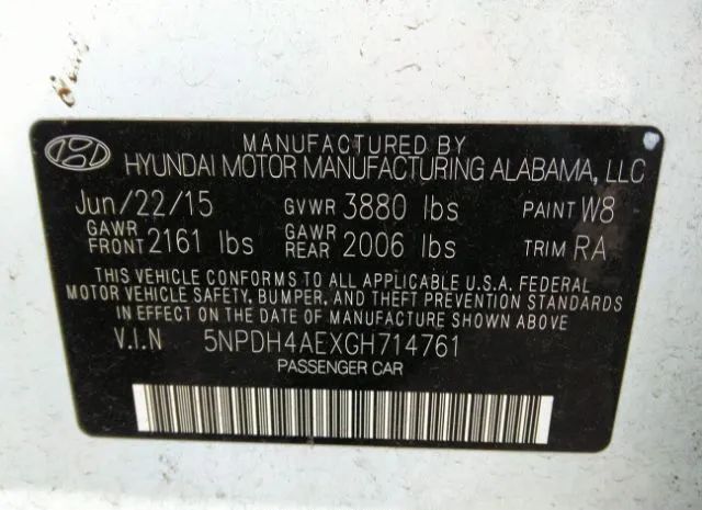 Photo 8 VIN: 5NPDH4AEXGH714761 - HYUNDAI ELANTRA SE 