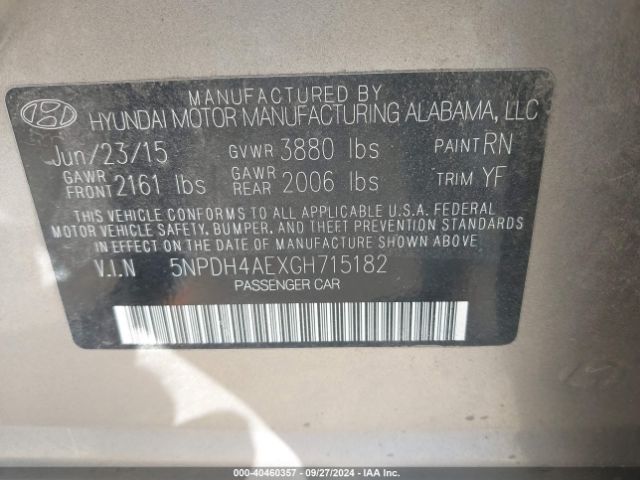 Photo 8 VIN: 5NPDH4AEXGH715182 - HYUNDAI ELANTRA 