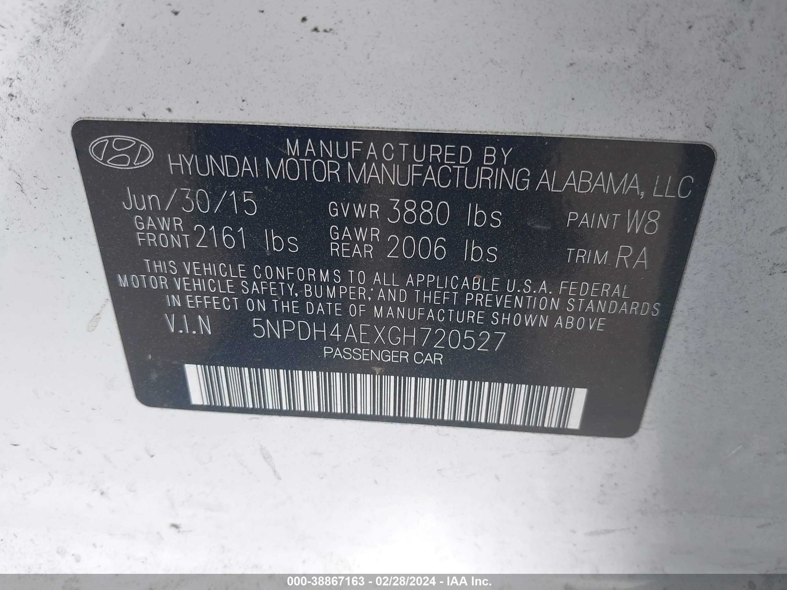 Photo 8 VIN: 5NPDH4AEXGH720527 - HYUNDAI ELANTRA 