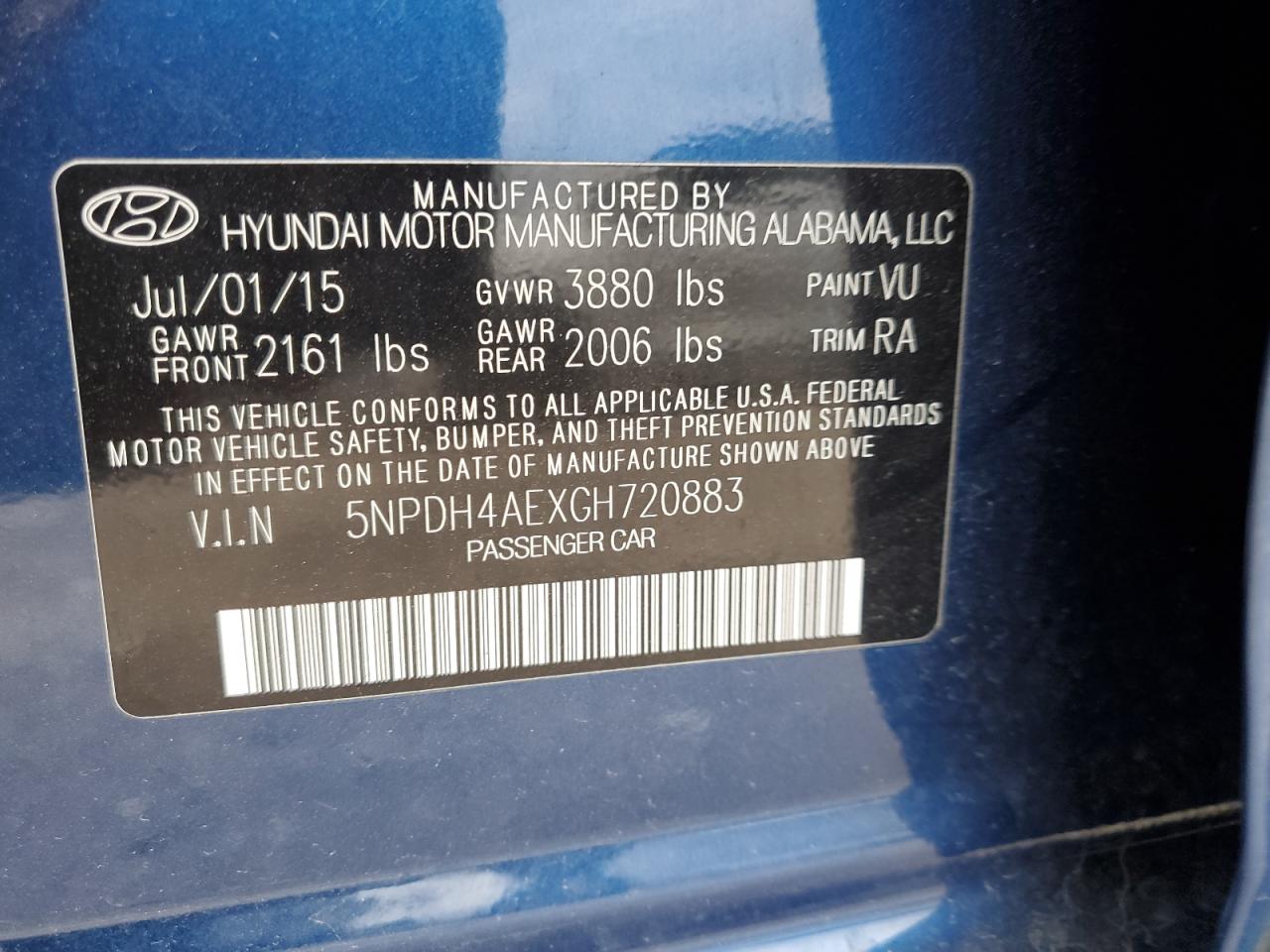 Photo 11 VIN: 5NPDH4AEXGH720883 - HYUNDAI ELANTRA 