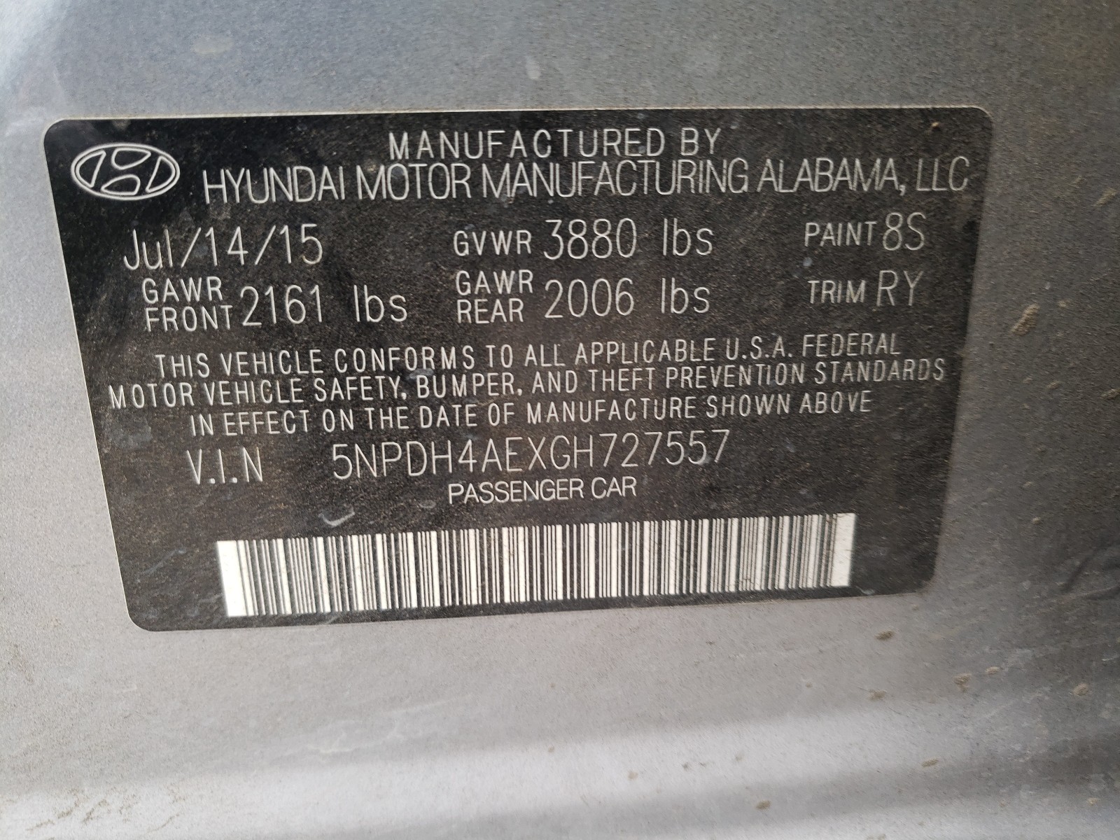 Photo 9 VIN: 5NPDH4AEXGH727557 - HYUNDAI ELANTRA SE 