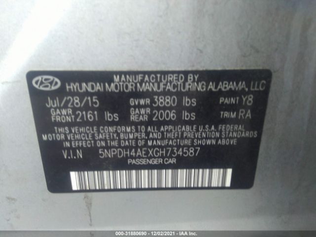 Photo 8 VIN: 5NPDH4AEXGH734587 - HYUNDAI ELANTRA 