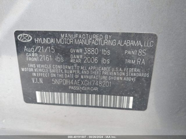 Photo 8 VIN: 5NPDH4AEXGH748201 - HYUNDAI ELANTRA 