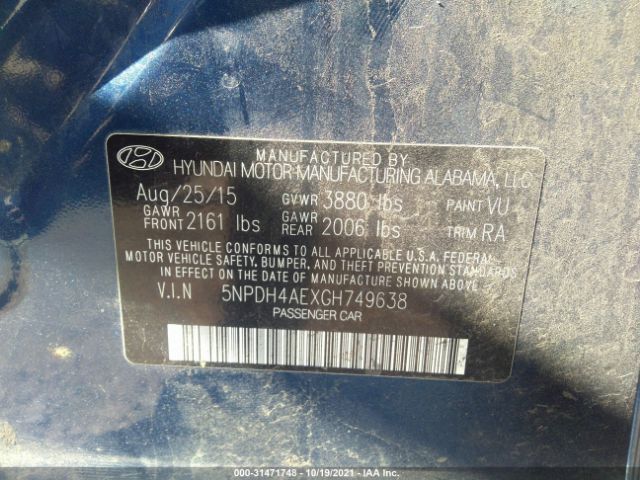 Photo 8 VIN: 5NPDH4AEXGH749638 - HYUNDAI ELANTRA 