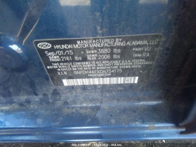 Photo 8 VIN: 5NPDH4AEXGH754175 - HYUNDAI ELANTRA 